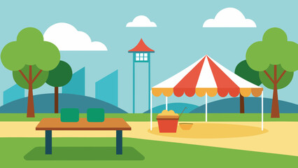 Idyllic open picnic spot offering relaxation near the amusement park
