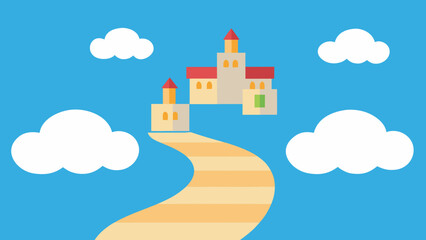 Obraz premium A Floating Town Path Winds its Way Among Soft and Fluffy White Clouds in the Sky