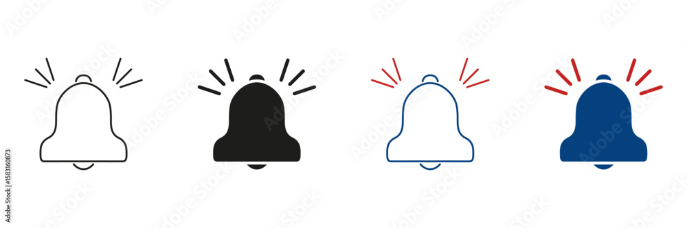 Poster notification bell line and solid icon set. alert and reminder symbol collection. alarm and notificat