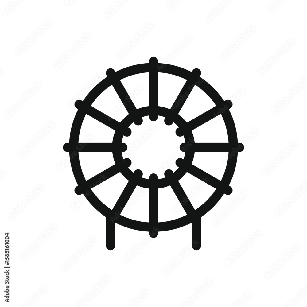 Poster ferrite core inductor line icon, toroidal inductor electronic component vector symbol with editable 