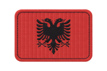 Albania flag patch features a stitched red field with a black double headed eagle, transparent background