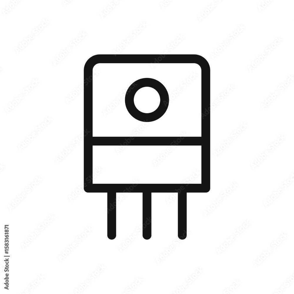 Poster power amplifier transistor line icon, triode electronic component vector symbol with editable stroke