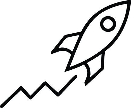Rocket Launching Upward, Business Growth, Progress, Success, Innovation, Startup, Technology Icon, Vector Illustration