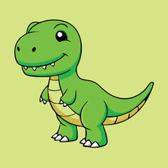 Fototapeta premium A cartoon green dinosaur is standing and smiling on a light green backdrop, transparent background