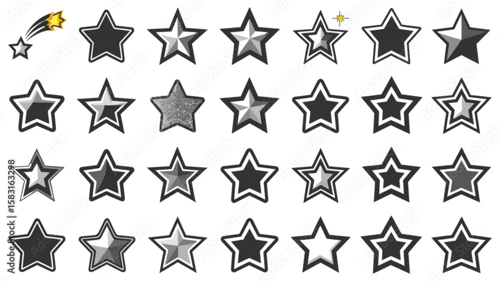 Poster collection of star illustrations with varied styles a set of star shapes showcasing different design