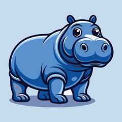 Fototapeta premium A cartoon hippopotamus standing cheerfully shows his delightful character on a light background
