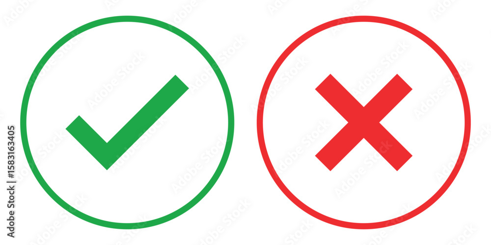 Poster sharp green checkmark and red cross on isolated white background vector symbol for right and wrong c