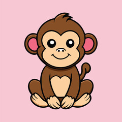Obraz premium A cheerful cartoon monkey sits with a sweet smile against a pink background