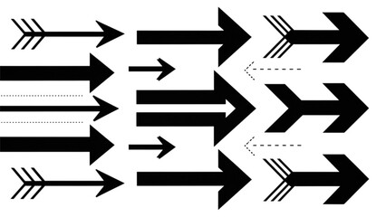 Black Arrows Depicting Convergence and Divergence Creative Visual Illustration with Assorted Styles and Directions a Flow Diagram Visualization