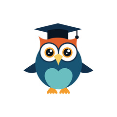 cartoon owl wearing graduation cap on white 