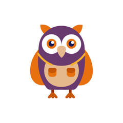 Fototapeta premium cartoon owl wearing tiny backpack on white 