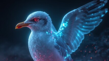Obraz premium Seagull in Vivid Neon Colors and Cosmic Light