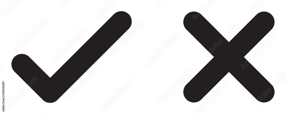 Aufkleber sharp green checkmark and red cross on isolated white background vector symbol for right and wrong c