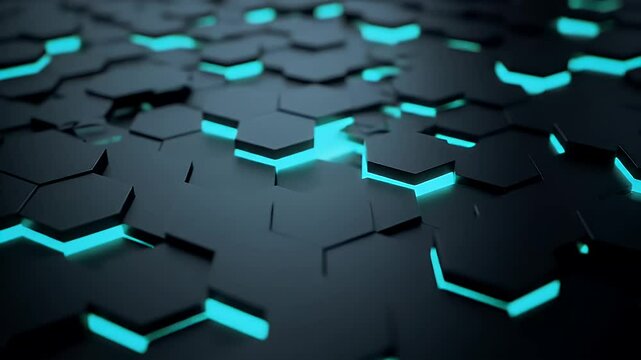 Abstract Dark Hexagon Pattern With Cyan Glow Tech Background Geometric Shapes Network Structure