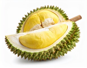 Fototapeta premium durian fruit, fresh slice, whole, white isolated background