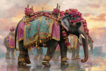 Naklejka premium Decorated Indian Elephant at Colorful Festival