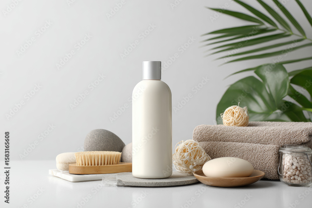 Poster spa and beauty product presentation scene with a white blank space on table for product displaying, 