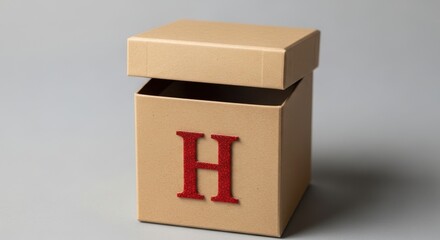 Obraz premium A tan gift box with a red letter h on the side
