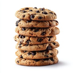 Closeup of chocolate chip cookies stacked for display