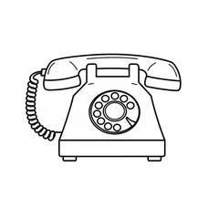 Vintage rotary telephone icon in simple line style. The design features a classic shape with a spiral cord and a round dial