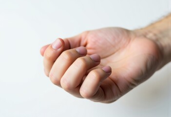 A close-up of a human hand with fingers slightly curled, resting on a surface