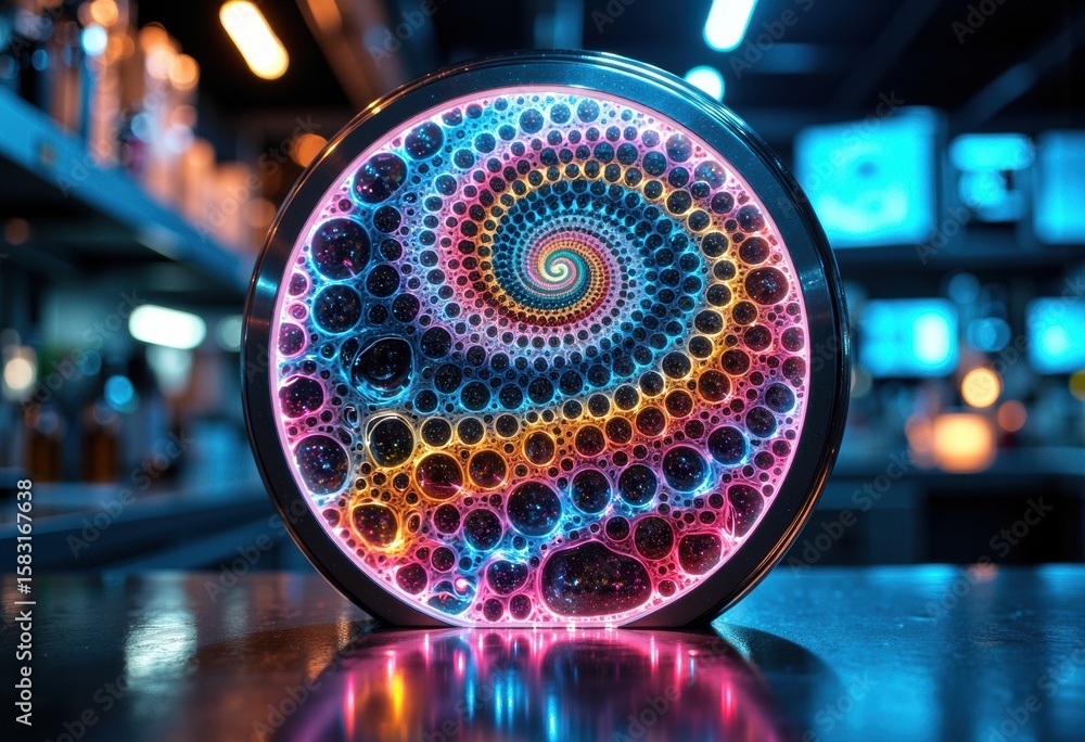 Poster colorful spiral pattern created with bubbles in a circular design