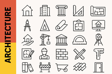 25 Architecture Line Icons: Building, Design & Urban Planning Outline