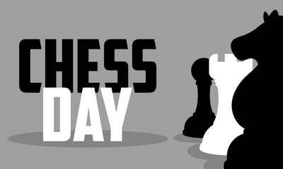 Chess Day Background with Perspective Chess Pieces and Elegant Typography
