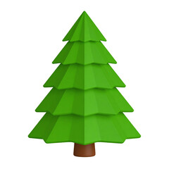 Fototapeta premium Volume cartoon Christmas tree. 3d stylized sharp cone shapes, pine and spruce green tree. Children glossy clay or plastic toy. Decorative Xmas object isolated on white background Rasterized version.