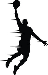MobileSilhouette of basketball player slam dunking with abstract glitch effect, modern vector sports art, dynamic motion athlete design illustration © Hazera Creative
