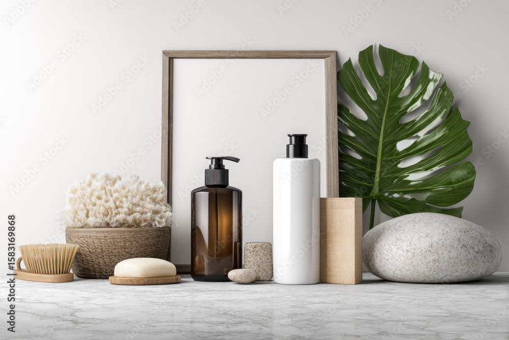 Poster spa and beauty product presentation scene with a white blank space on table for product displaying, 