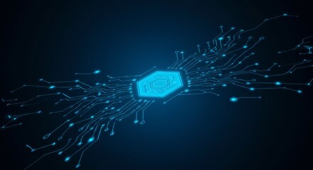 Abstract blue digital network with hexagonal element