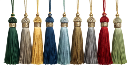 A colorful collection of decorative tassels isolated on transparent background, perfect for adding a touch of elegance