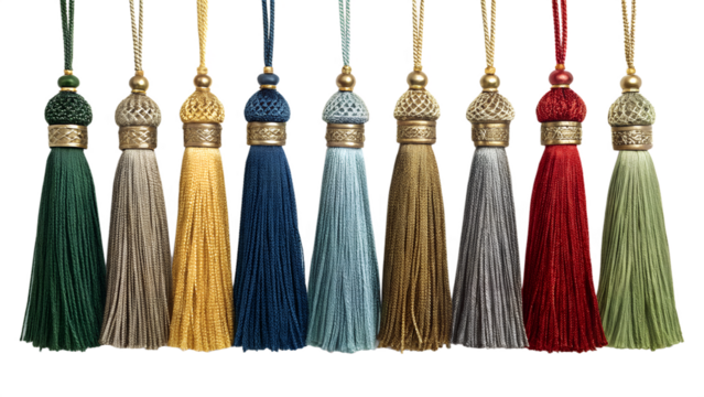 A colorful collection of decorative tassels isolated on transparent background, perfect for adding a touch of elegance