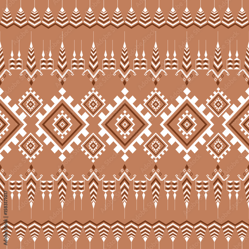 Poster repeating geometric pattern with diamond and zigzag motifs in brown and white geometric ethnic patte