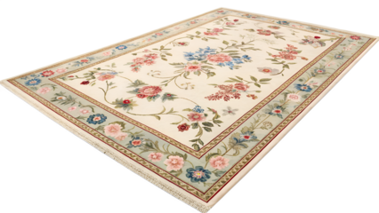 An ornate floral carpet with a traditional design is isolated on transparent background, showcasing its intricate pattern and vintage style
