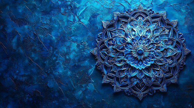 Intricate blue mandala on textured background
