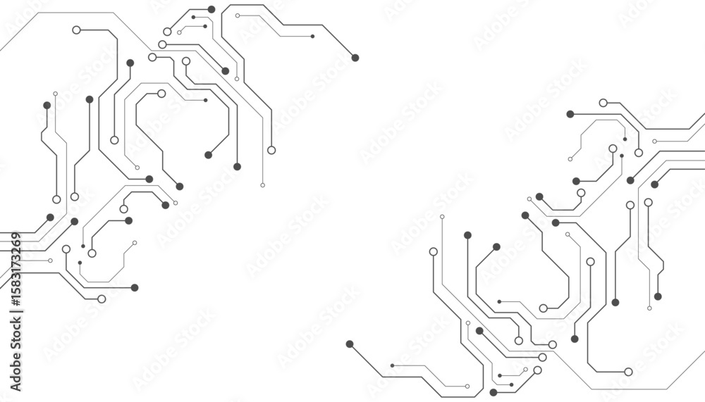 Poster electronic circuit with empty space on white background. dots and lines connection circuit design