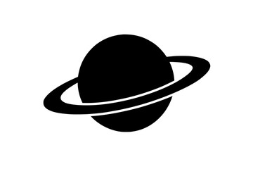 Silhouette of a Planet with Rings Isolated on White Background