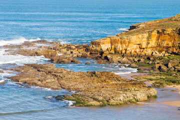 Landscape and morphology of the cliff coast in the municipality of Galizano in Cantabria, Spain