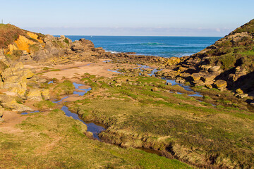 Landscape and morphology of the cliff coast in the municipality of Galizano in Cantabria, Spain