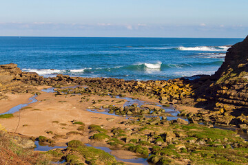 Landscape and morphology of the cliff coast in the municipality of Galizano in Cantabria, Spain