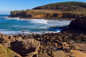 Landscape and morphology of the cliff coast in the municipality of Galizano in Cantabria, Spain