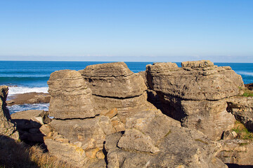 Landscape and morphology of the cliff coast in the municipality of Galizano in Cantabria, Spain