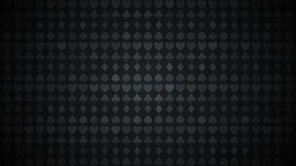 Black Background Featuring Card Suits Pattern Hearts, Spades, Clubs, Diamonds for Casino Illustration