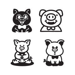 Cartoon pig animal illustration vector graphic piglet design cute pig character funny pig drawing art