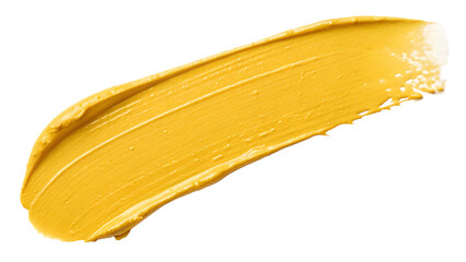 A vibrant yellow paint stroke with a textured brush, isolated on transparent background