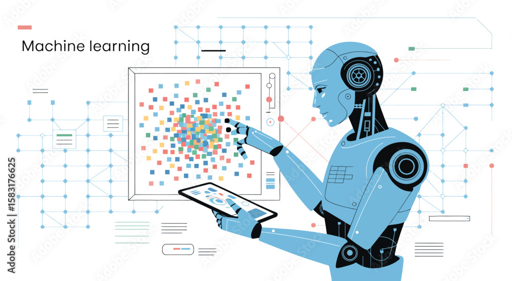 Fototapete robot analyzing data points on transparent screen vector illustration perfect for machine learning c
