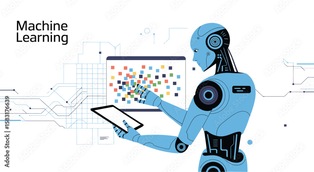Fototapete ai robot examining data visualization on transparent display showcasing machine learning in action i