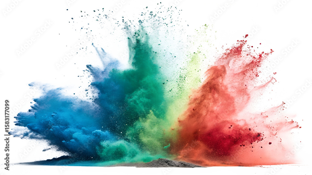 Poster a vibrant explosion of colorful powder creates an abstract and dynamic background, isolated on trans